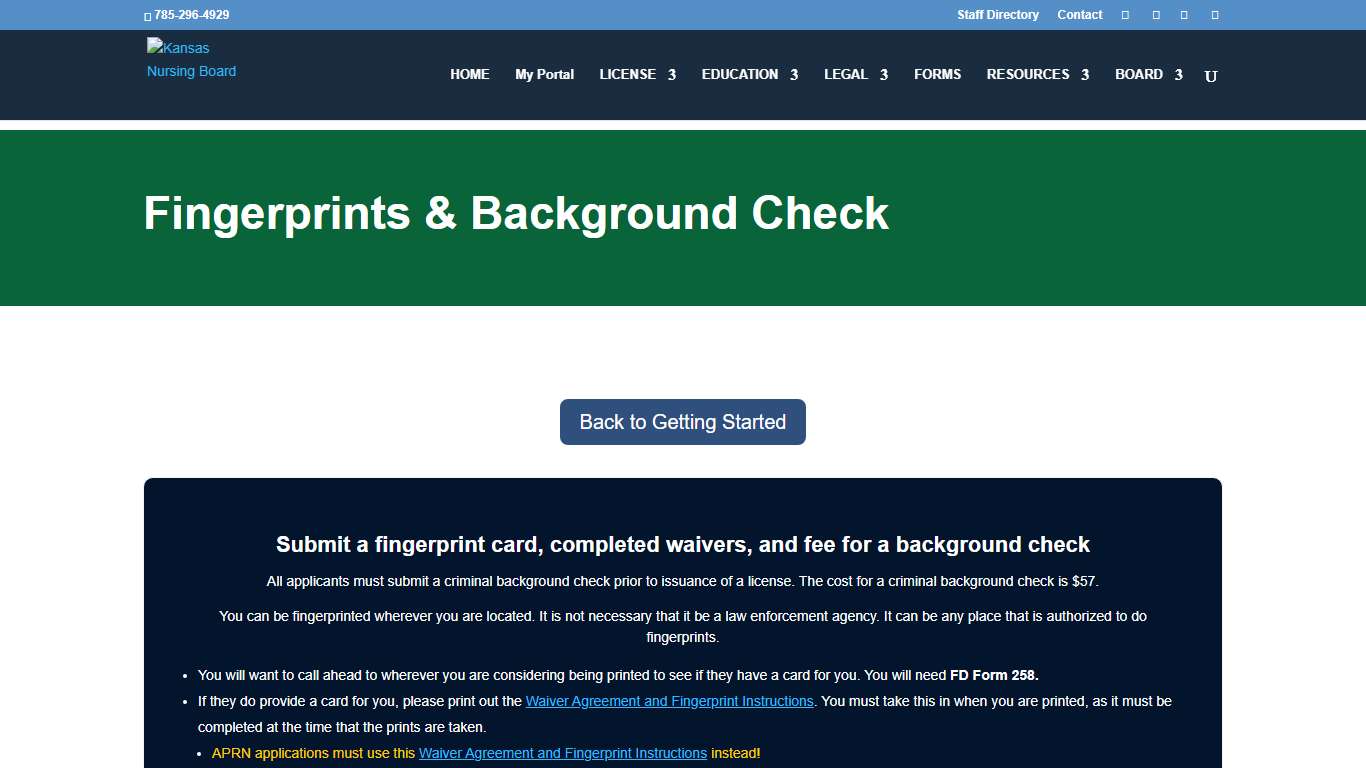 Fingerprints and Background Kansas Nursing Board